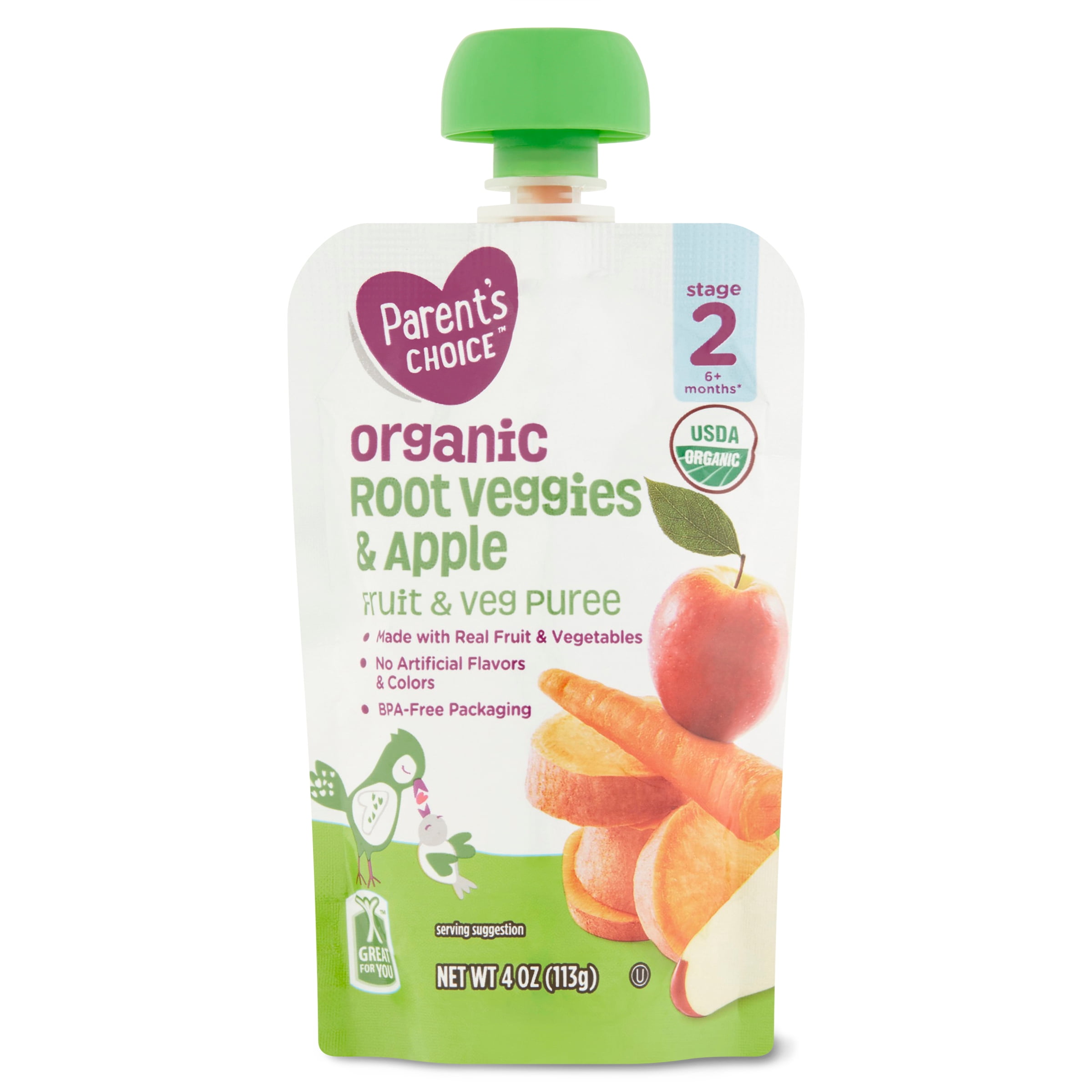 Parent's Choice Organic Stage 2 Baby Food, Root Veggies Apple, 4 oz Pouch