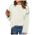 thumbnail image 2 of Sweaters for Women 2025 Solid Crewneck Loose Fit Long Sleeve Contrast Cable Knit Jumper Tops Womens Pullover Sweaters, 2 of 5