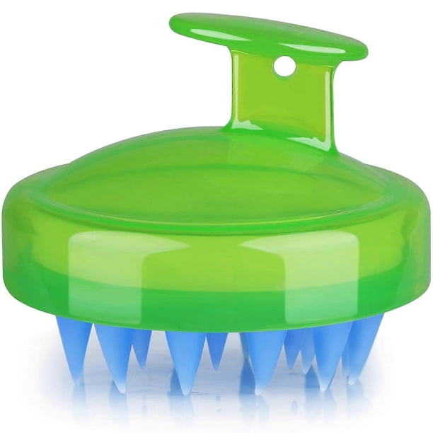 Cepillo masajeador de cuero cabelludo de silicona suave con turmalina para una limpieza delicada, color verde.
