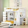 thumbnail image 3 of Harper & Bright Designs Twin Over Twin Separable Bunk Beds with Desk and Drawers, Wood L-Shape Bunk Bed Frame with USB Ports and LED Ligh for Kids Teens, White, 3 of 17