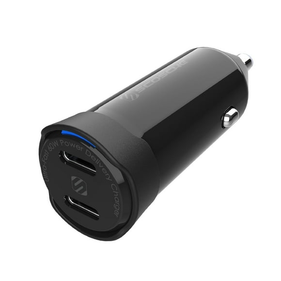 Scosche CPDCC60 PowerVolt 60W Certified Dual USB Type-C + Type-C Fast Car Charger Power Delivery 3.0 with PPS for ALL USB-C Devices, Dual-Port USB-C® Car Charger
