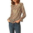 thumbnail image 5 of Allegra K Women's Floral Ruffle Shoulder Long Trumpet Sleeve Blouse, 5 of 6