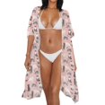 thumbnail image 2 of HELLHERO Loose Long Kimono Cover Ups for Swimwear Women for Beach Polyester Fashion Bikini Cover Up Pink Cat Print, 2 of 5