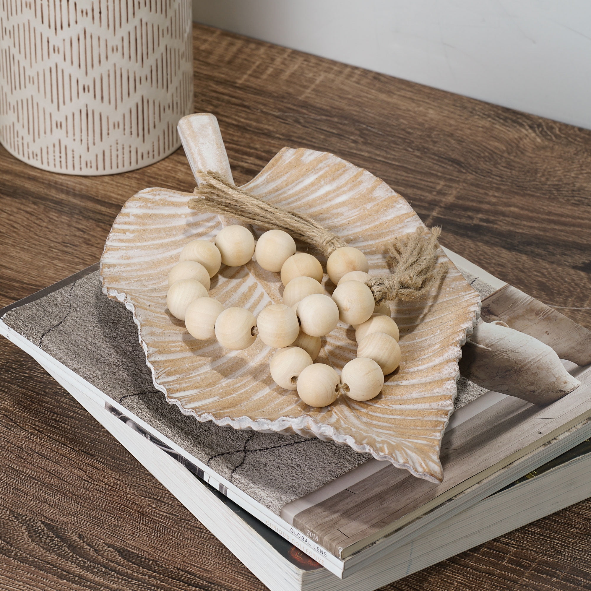 (3 pack) Mainstays Indoor Oriental Minimalist Tabletop Home Décor Made of Wood Color White 1" Beads