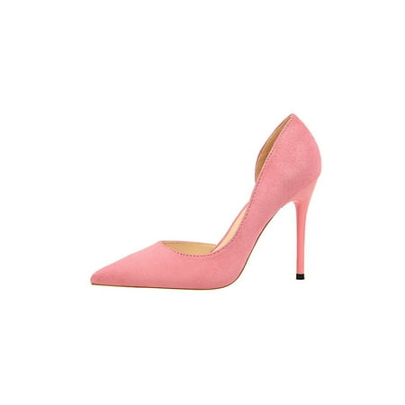 

Crocowalk Ladies D Orsay Pumps Slip On High Heels Faux Suede Stilettos Women Dress Shoes Party Sexy Pointed Toe Pink 7