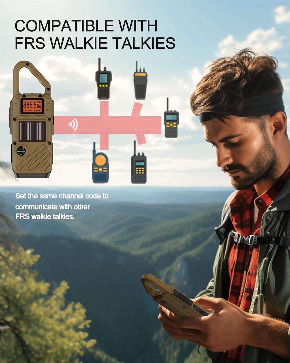 Emergency Weather Radio Walkie Talkies for Adults - NOAA/FM Weather Alert with Solar Hand Crank & USB Charging, 22-Channel Range 3 Miles Two-Way Radios, LED Flashlight & SOS Alarm