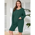 thumbnail image 3 of SHOWMALL Plus Outfit Sets for Women 2 Piece Sweatsuits Dark Green 5X Ribbed Knit Plus Size Matching Loungewear T-shirt Biker Shorts Pajamas Sets, Lightweight for Spring / Summer / Fall / Winter, 3 of 8