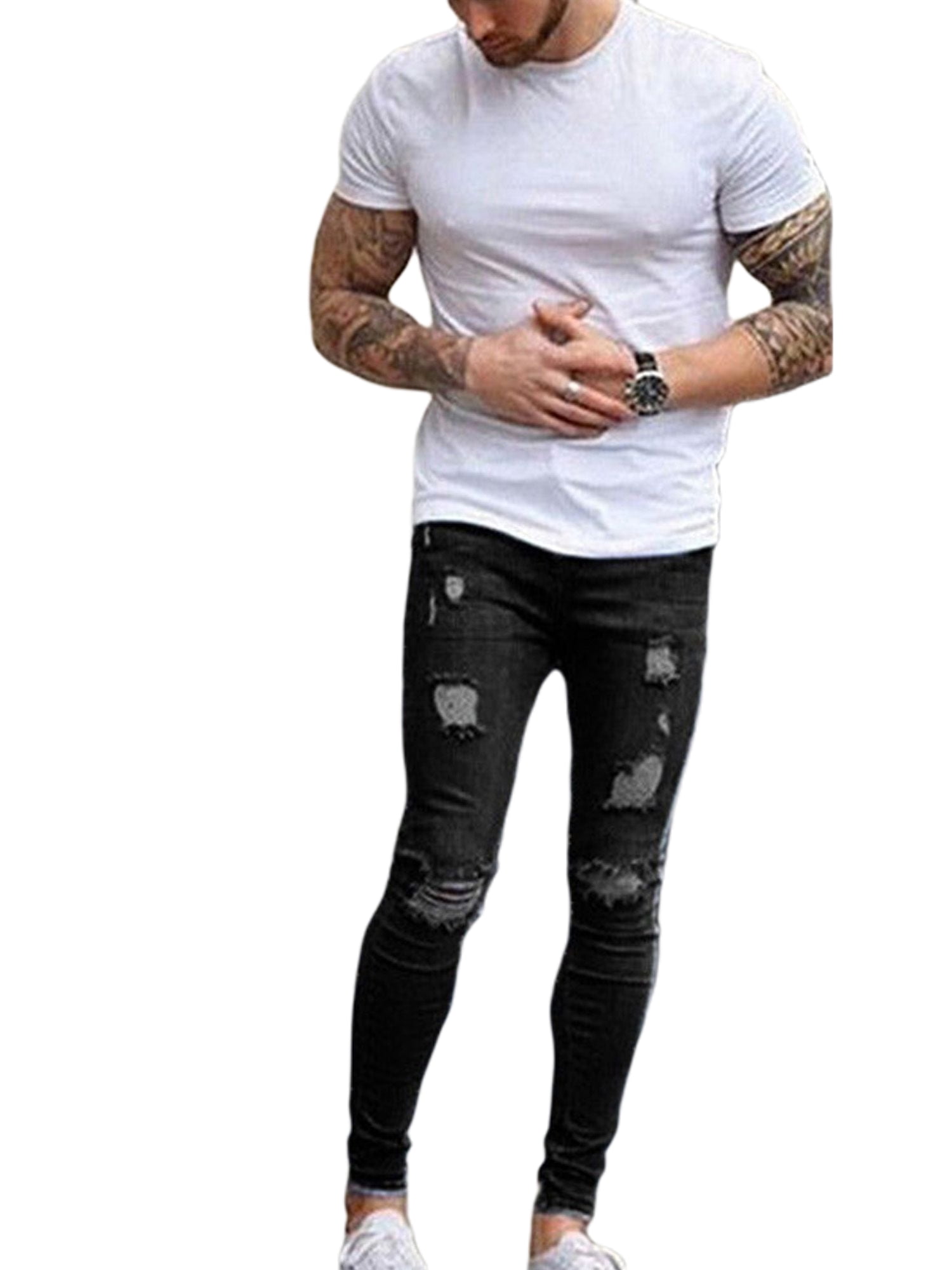 mens jeans ripped slim fit