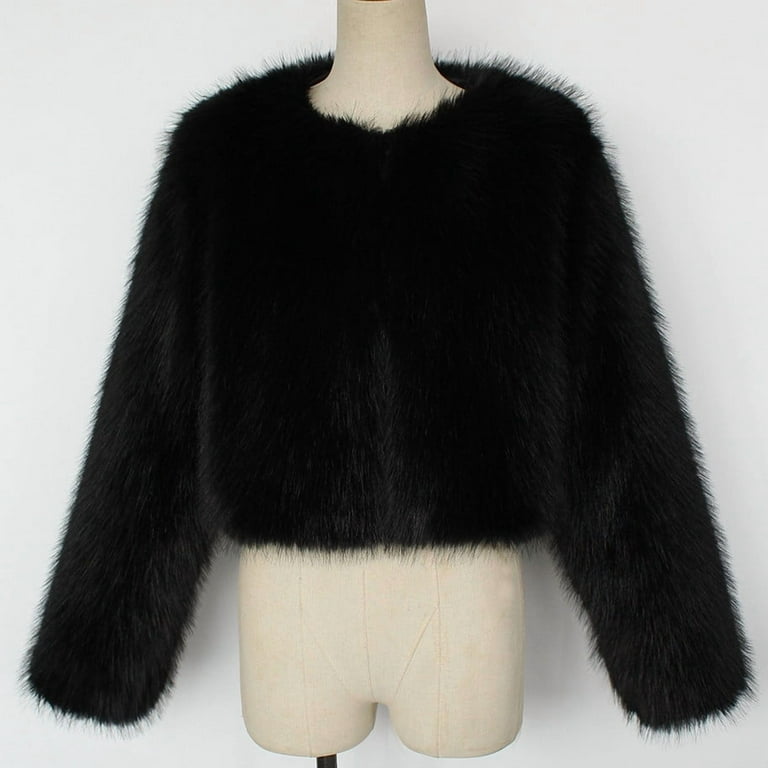JGGSPWM Women's Fashion Cropped Faux Furry ry Jacket Long Sleeve
