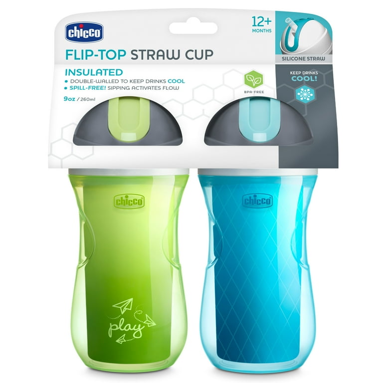 Chicco 9oz Insulated Flip-Top Straw Sippy Cup, Keeps Drinks Cooler
