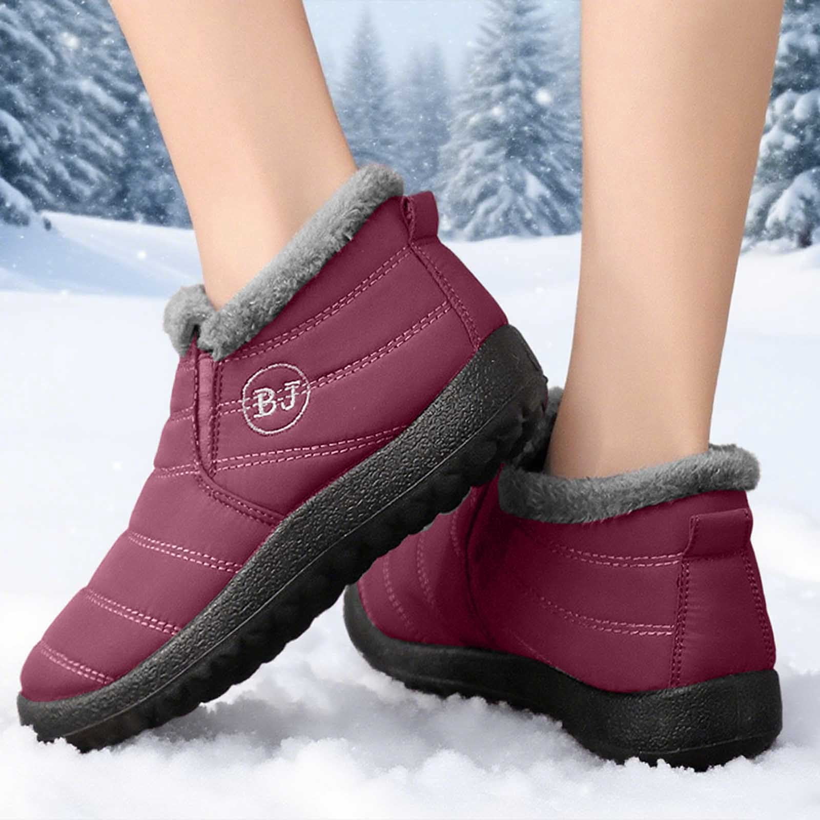 Gyexs Women's Snow Boots Tall, Winter Shoes for Women Size 6, Fold Over, Lace-Up, Western, Open Toe, Winter Clothes, Brick Red, Size 12