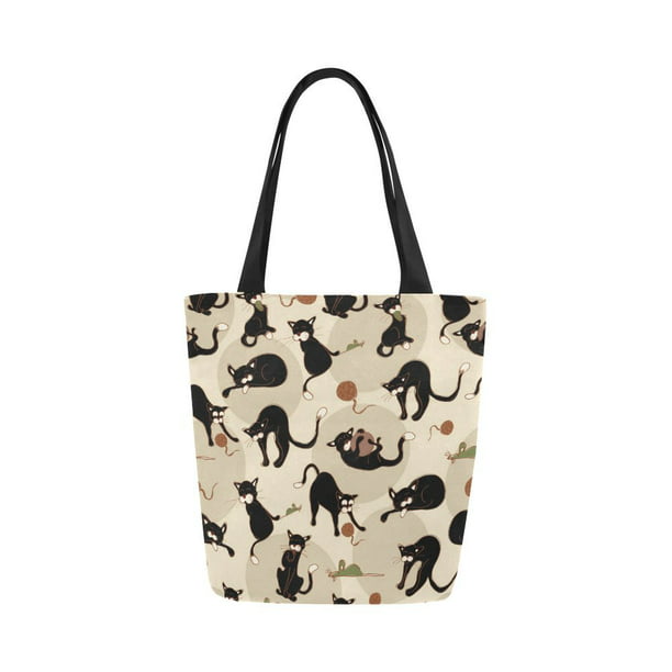 ASHLEIGH Black cats in acction seamless pattern Canvas Tote Bag ...