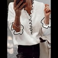 thumbnail image 4 of Suéter de Larga con Cuentas de Perlas para Mujer, Cuello en V, Ribete de Volantes, Jersey de Punto. L, 4 of 7