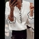 thumbnail image 4 of Suéter de Larga con Cuentas de Perlas para Mujer, Cuello en V, Ribete de Volantes, Jersey de Punto. S, 4 of 7