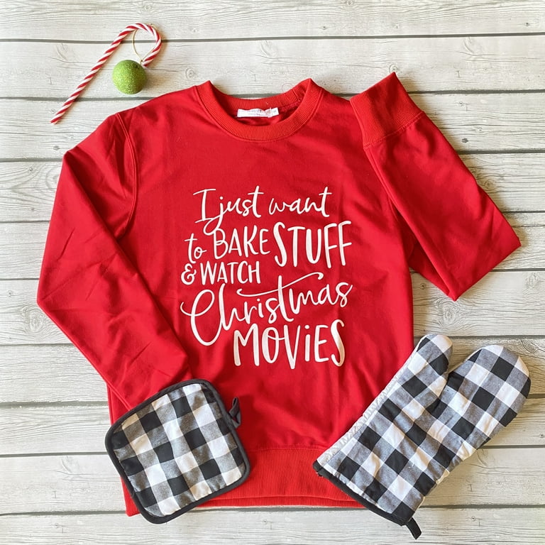 Women's Holiday Christmas Baking Themed Sweatshirt with Bonus Oven Mitt and  Potholder Gift Set