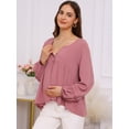 thumbnail image 3 of DARING DIVA Women's Maternity Empire Waist Babydoll Lantern Sleeve Blouse 2XL Pink, 3 of 8