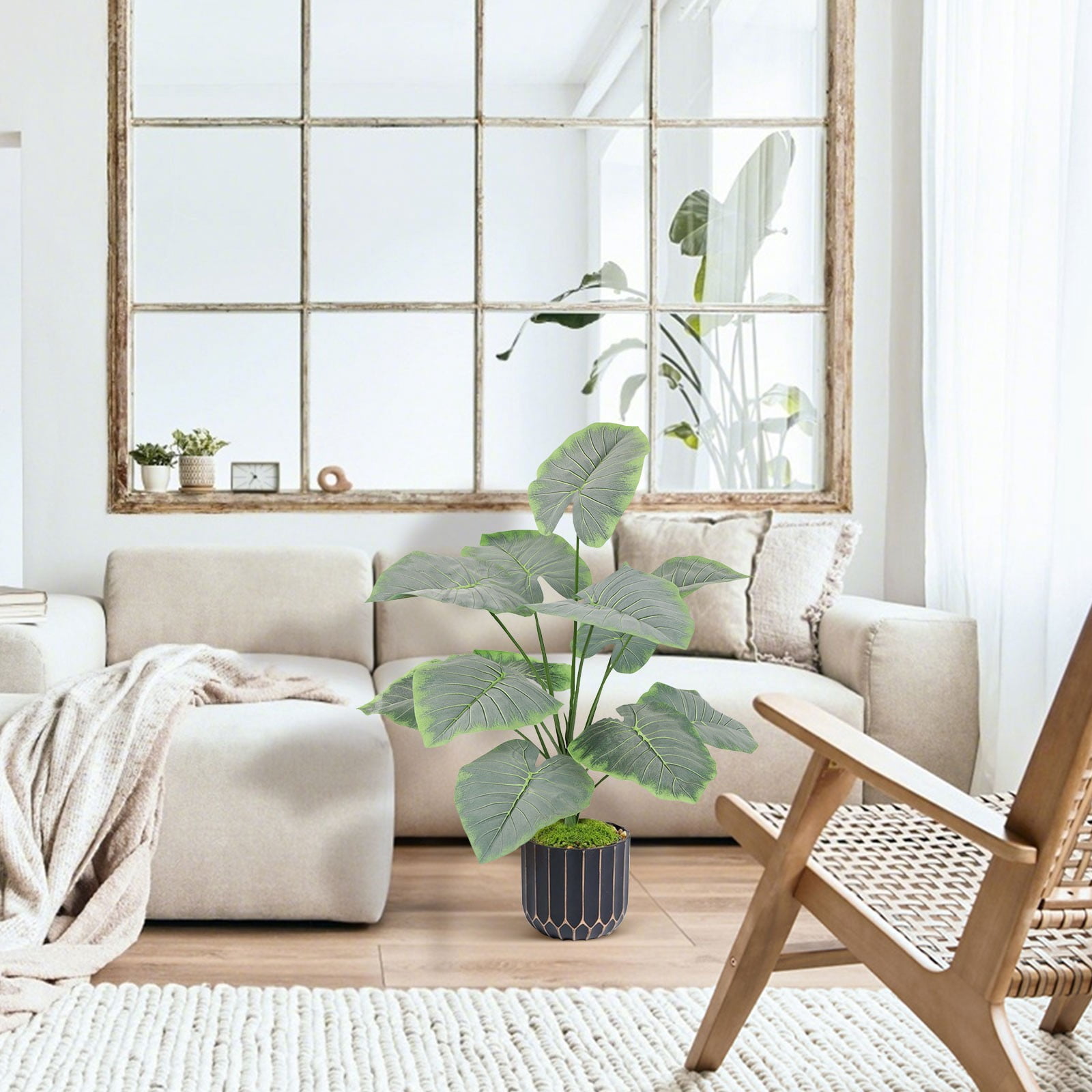 Artificial Ear Plant Fuzzy Fabric Faux Tropical Houseplant Realistic No Maintenance for Indoor Living Room Outdoor Patio Home Decor Artificial Floor Plants 26.77 Inch 1Pcs