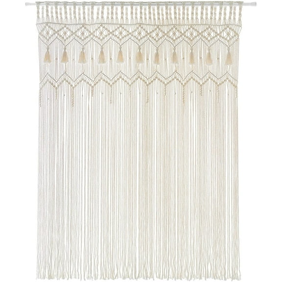 Mkono Macrame Doorway Curtains Boho Cotton String Window Curtain, 70"L x 51"W Wedding Party Backdrop, Off White