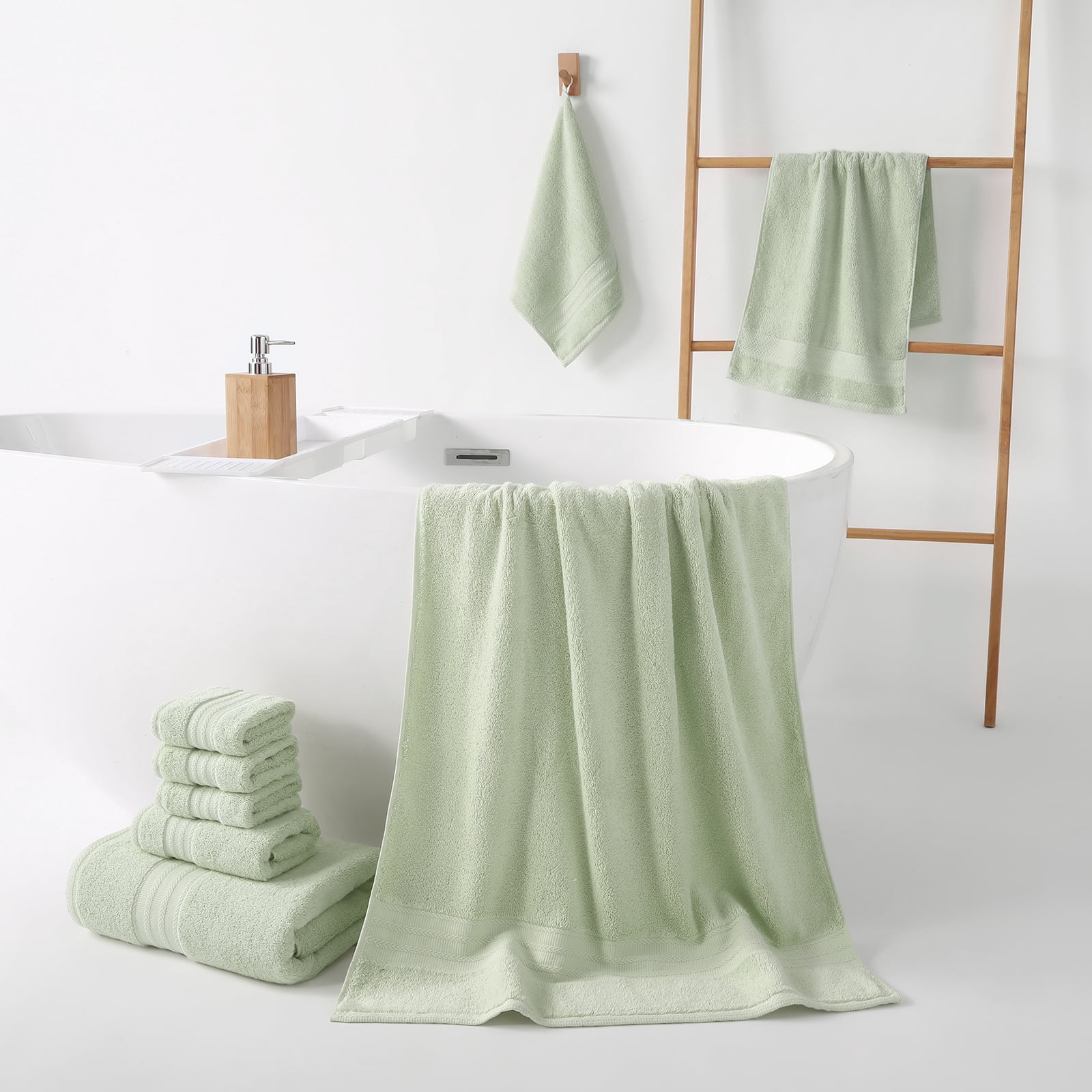 REDKISS 8-Piece 100% Cotton Towel Set, 600GSM Luxury Green Bath Towels.Quick Dry Hand Towels & Washcloths