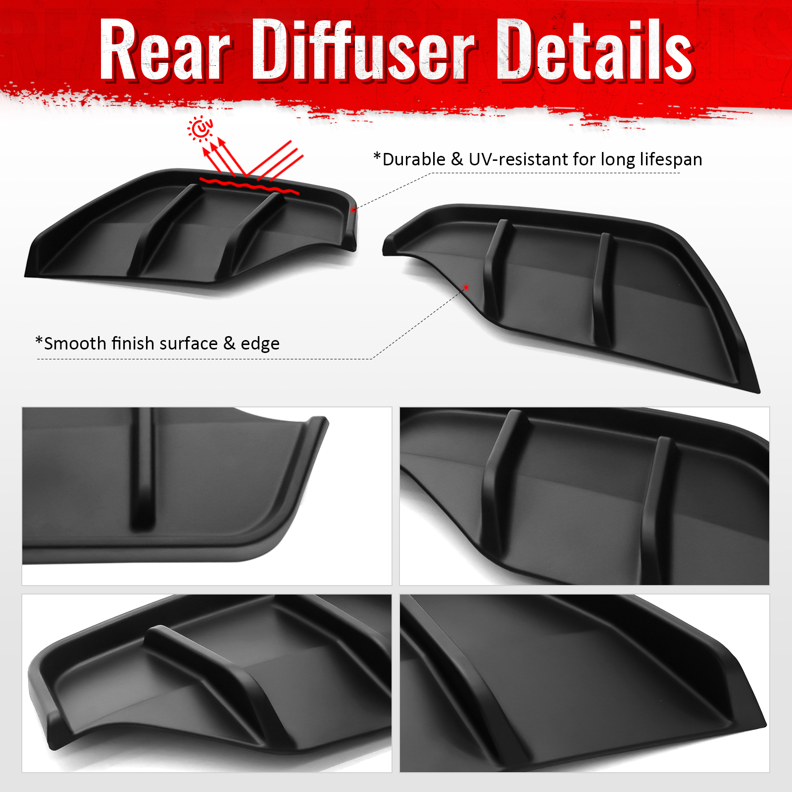 Ikon Motorsports Rear Aprons, Compatible with 2025-2026 Tesla Model Y Juniper,  IKON Style PP Polypropylene PP Matte Black Rear Bumper Lip Lower Side Spat Valance Winglet Canard Protector 2PC