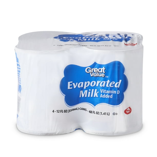 Great Value Evaporated Milk with Vitamin D, 12 fl oz, 4 pack Walmart