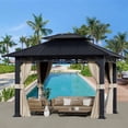 thumbnail image 2 of Erommy  Anti-Rust Coating Iron Hardtop Sun Shade Shelter Outdoor Canopy & Pergolas w/Curtains and Netting Multi 10' x 12' - V, 2 of 5