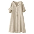 thumbnail image 2 of Horkkom Linen Dress Women Solid Color Short Sleeve V Neck Plus Size Dresses Summer Beach Mini Dresses with Pockets, S-2XL, 2 of 5