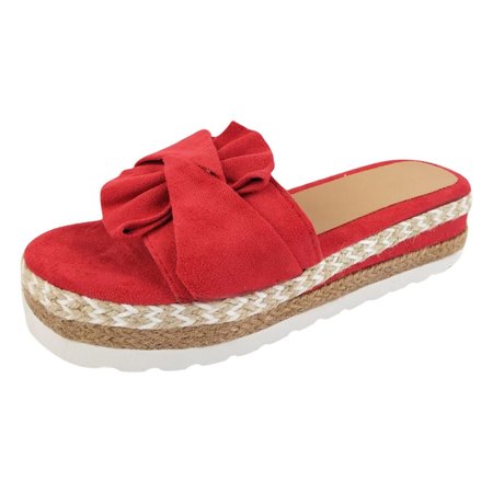 

SHENGXINY Women Slippers Summer 2022 Platform Wedges Mid Heels Bow Tie Peep Toe Fashion Slides Beach Outdoor Ladies Shoes