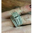 thumbnail image 5 of Bluebelljewels Big Cluster 4 TCW Cut White Diamond His & Women Wedding Bridal Gorgeous Trio Ring Set 14k White Gold Plated, 5 of 5