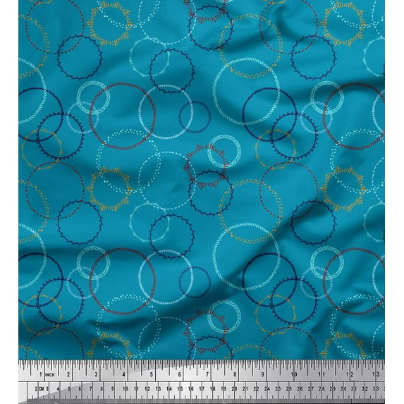 Soimoi Blue Velvet Fabric Abstract Circles Abstract Printed Fabric 1 Yard 58 Inch Wide