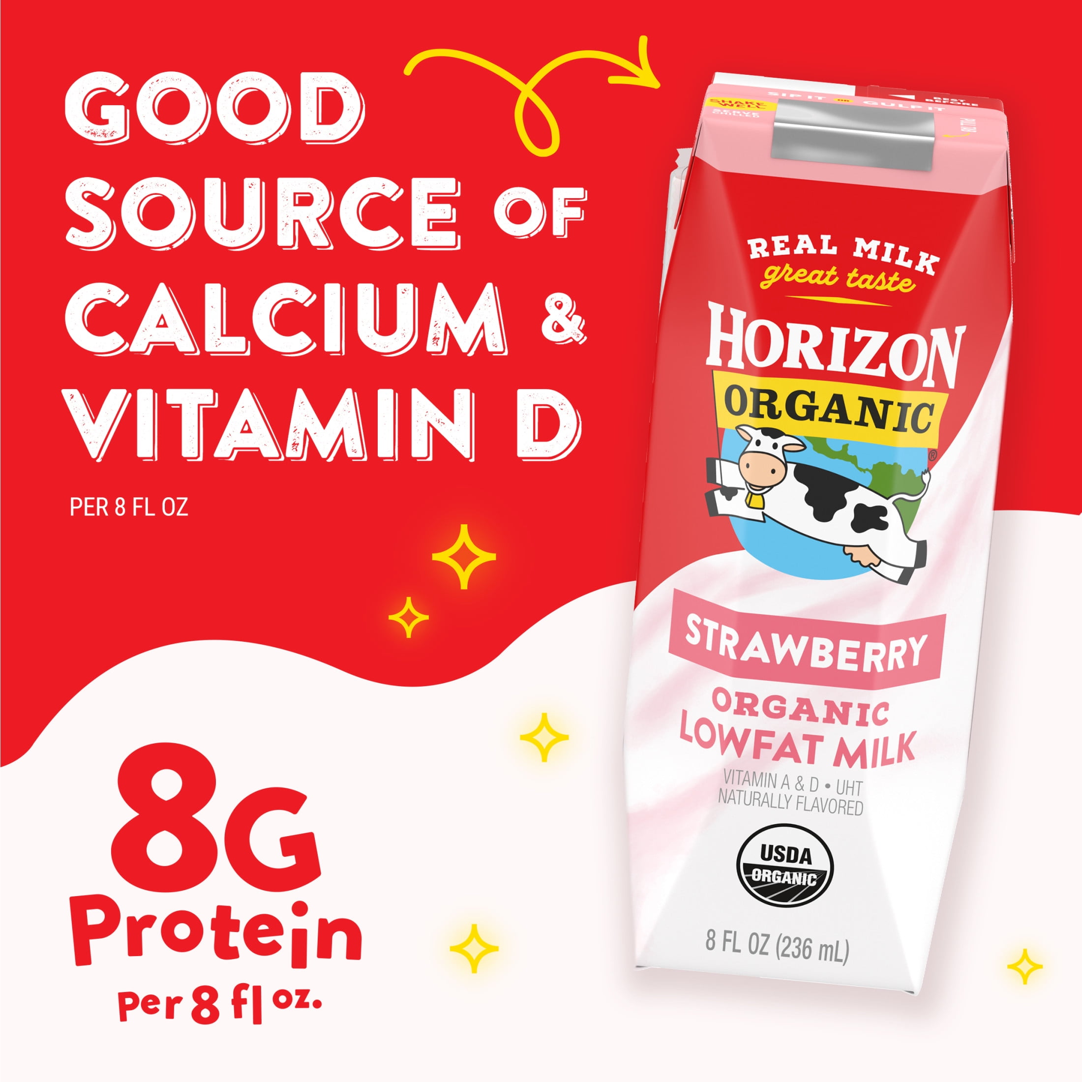 (2 pack) Horizon Organic Shelf Stable 1% Lowfat Strawberry Milk Boxes, 8 fl oz, 12 Count