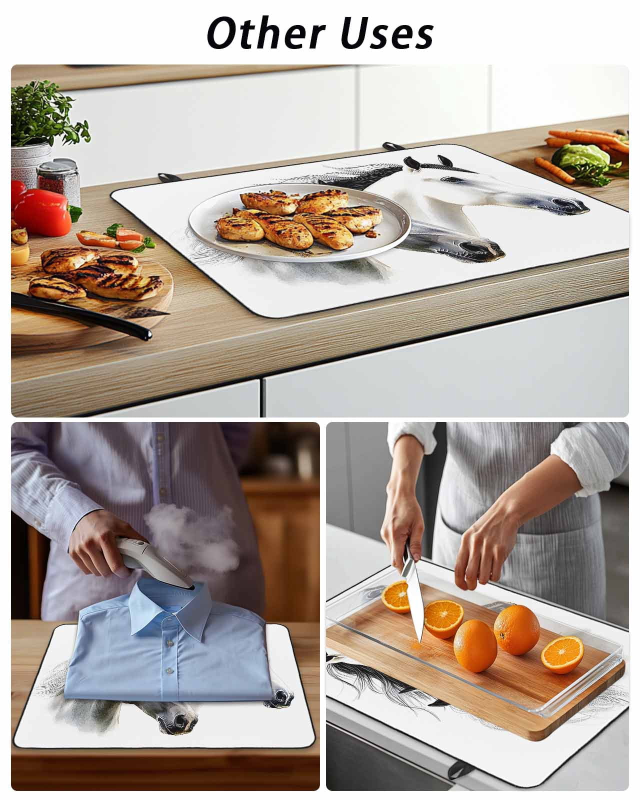 Stove Top Covers for Electric Stove, Horse Print Glass Stovetop Cover Protector, Modern Watercolor Grey White Animals Induction Cooktop Protector Oven Mat for Kitchen Countertop 24"x21"