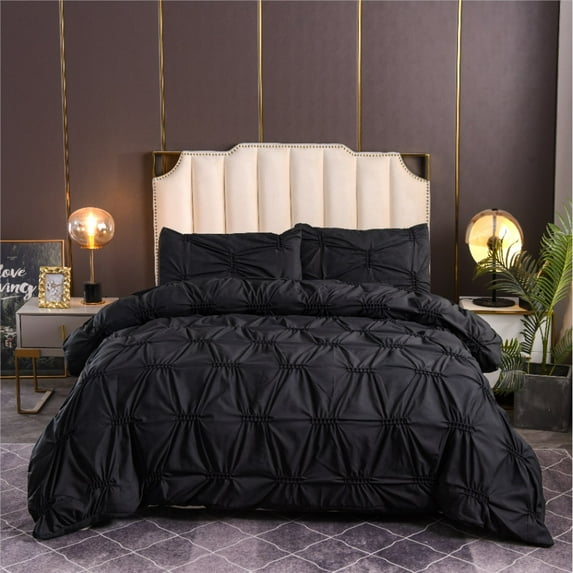 Eloshman Quilt Sets 3 Pieces Bedspread With 2 Pillowcases Premium Coverlet Set Twin/Full/Queen/King Size Comforter Breathable Ultra Soft Solid Color Black Queen 228*228cm