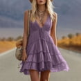 thumbnail image 2 of Women's Tiered Slip Dresses Deep V-Neck Ruffle Mini Dress Flowy Summer Dress for Vacation Party Festival Purple 3XL, 2 of 7
