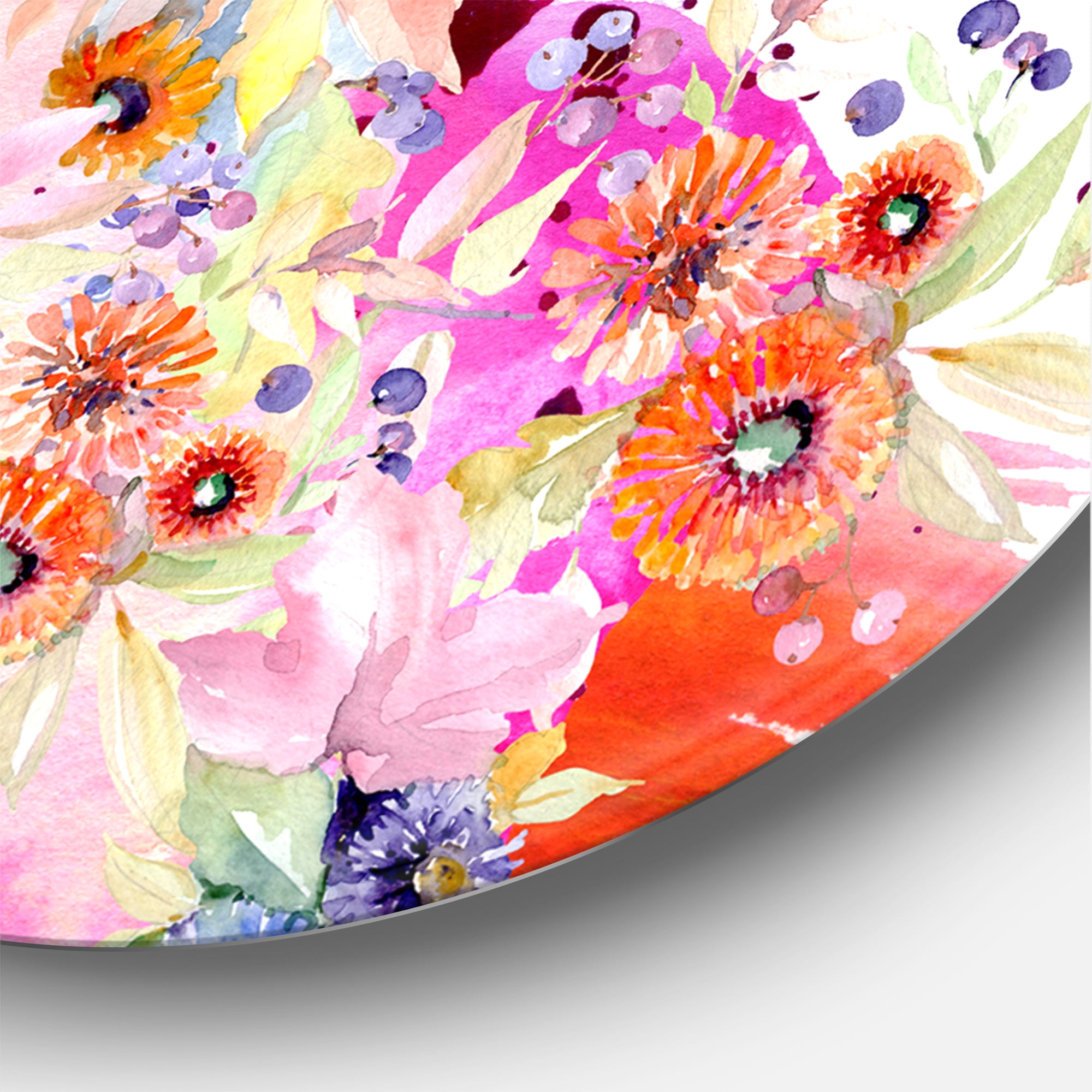 Designart 'Wildflowers and Vibrant Wild Spring Leaves VI' Modern Circle Metal Wall Art 36x36 - Disc of 36