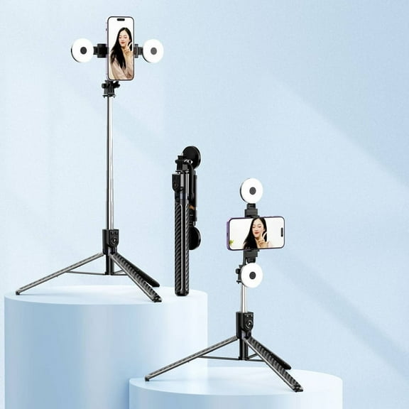 Wireless Selfie Stick Tripod Stand with Light Bluetooth Remote Extendable Tripod for Mobile Phone Video Recording Black