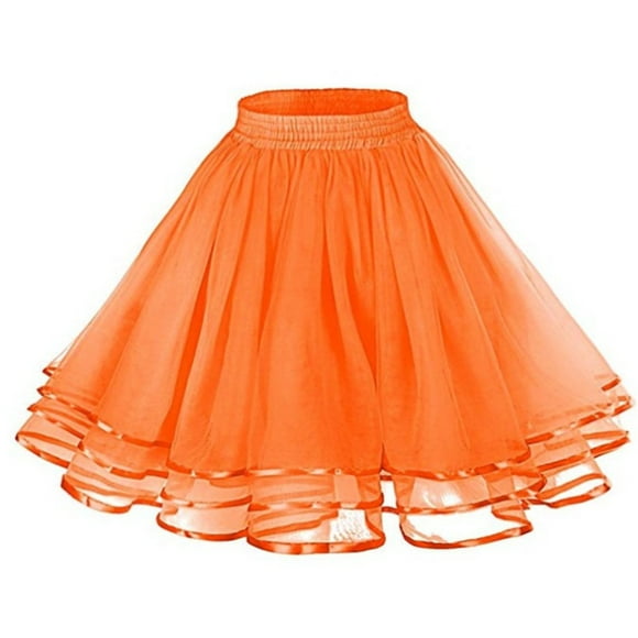 GDREDA Womens Mini Skater Skirt A Line Versatile Stretchy Flared Casual Bodycon Party Pleated Short Skirt Orange,One Size