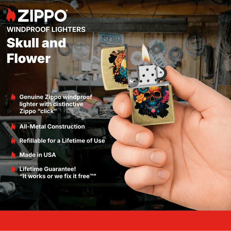 Zippo Pocket Lighter Blooming Skull Street Brass - Walmart.com