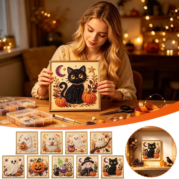 Halloween Pearl Art DIY Kit Cute Ghost Pearl Painting Set Plastic Complete Kit & For All Ages for Fall Home Decor Wall Art Beginner Crafts & Seasonal Party Gifts by MPOISVA