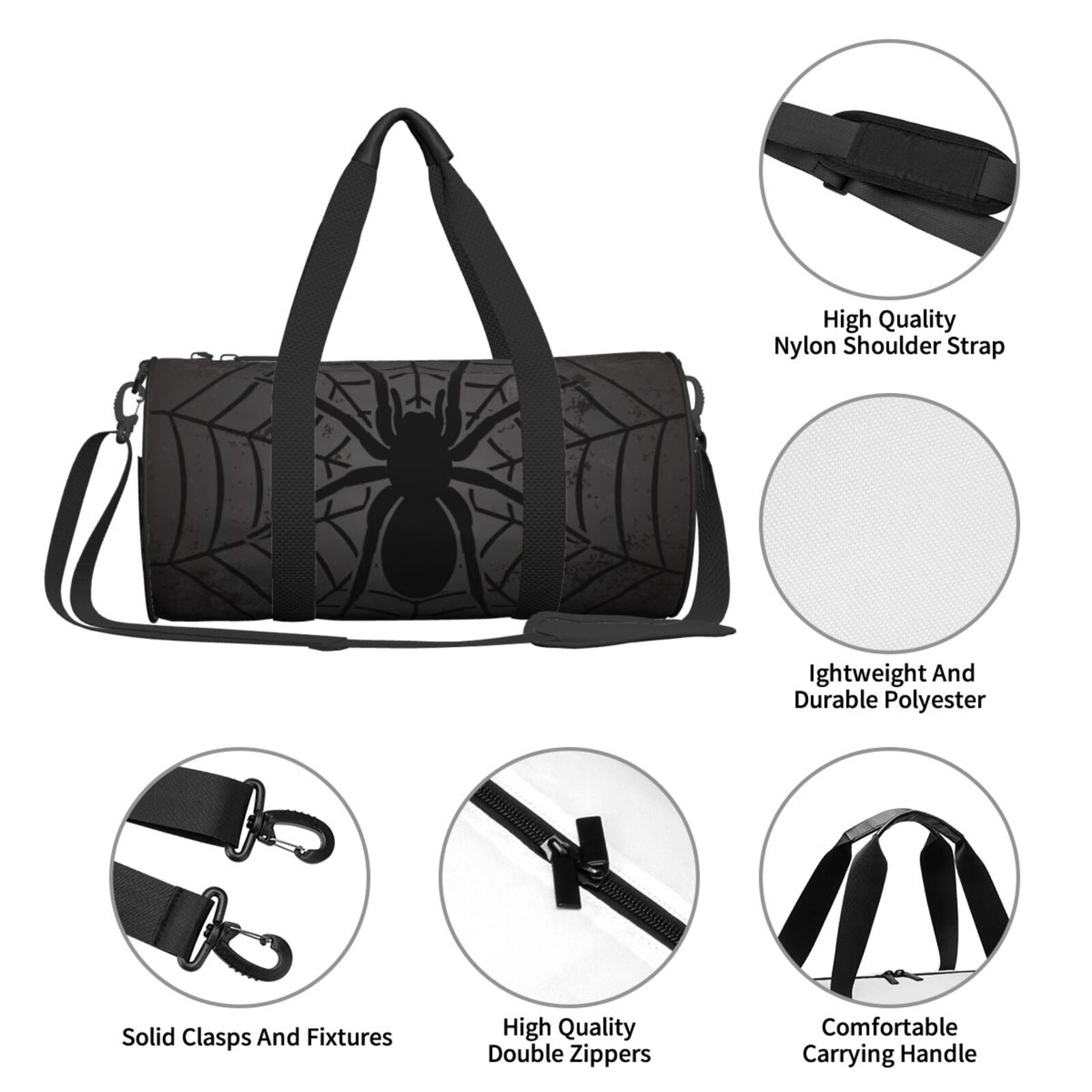 Defioc Black Spider On Web 1 for Travel Duffle Bag,Weekender Bag Carry On Tote Bags Hospital Bag Large Capacity Sport Gym Bag for Men Women Fit for Trave, Gym,Weekend