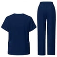 thumbnail image 3 of 2 Pcs Scrubs for Women Set Plus Size Stretchy Medical Uniformes Scrubs Set Solid V Neck Tops & Wide Leg Cargo Pants 2025 Navy S, 3 of 3