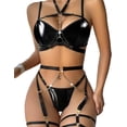 thumbnail image 1 of Sexy Pu Leather Strappy Underwire Garter Belt Lingerie Set, 1 of 5