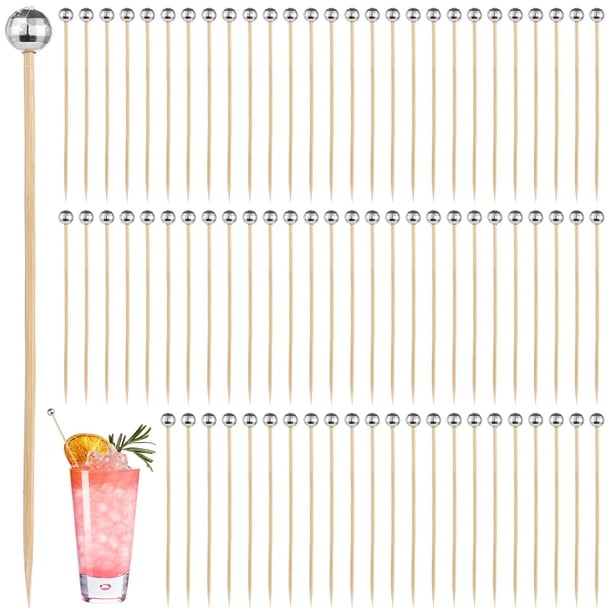500 púas de cóctel de discoteca, agitadores de bolas de espejo decorativos de 4,7 pulgadas, palillos de dientes de bambú, brochetas de aperitivo elegantes para postres, bebidas, embutidos, suministros