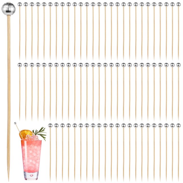 500 púas de cóctel de discoteca, agitadores de bolas de espejo decorativos de 4,7 pulgadas, palillos de dientes de bambú, brochetas de aperitivo elegantes para postres, bebidas, embutidos, suministros