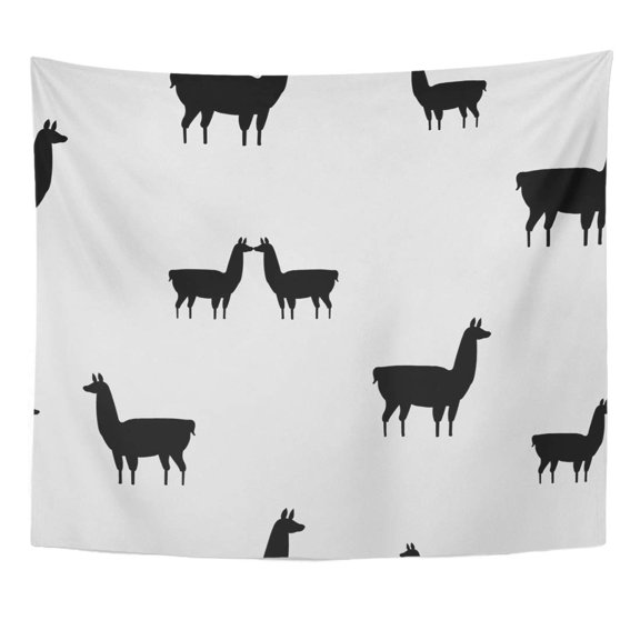 ZEALGNED Alpaca Black Llama Lama White Silhouette Peru Patagonia America Wall Art Hanging Tapestry Home Decor for Living Room Bedroom Dorm 51x60 inch