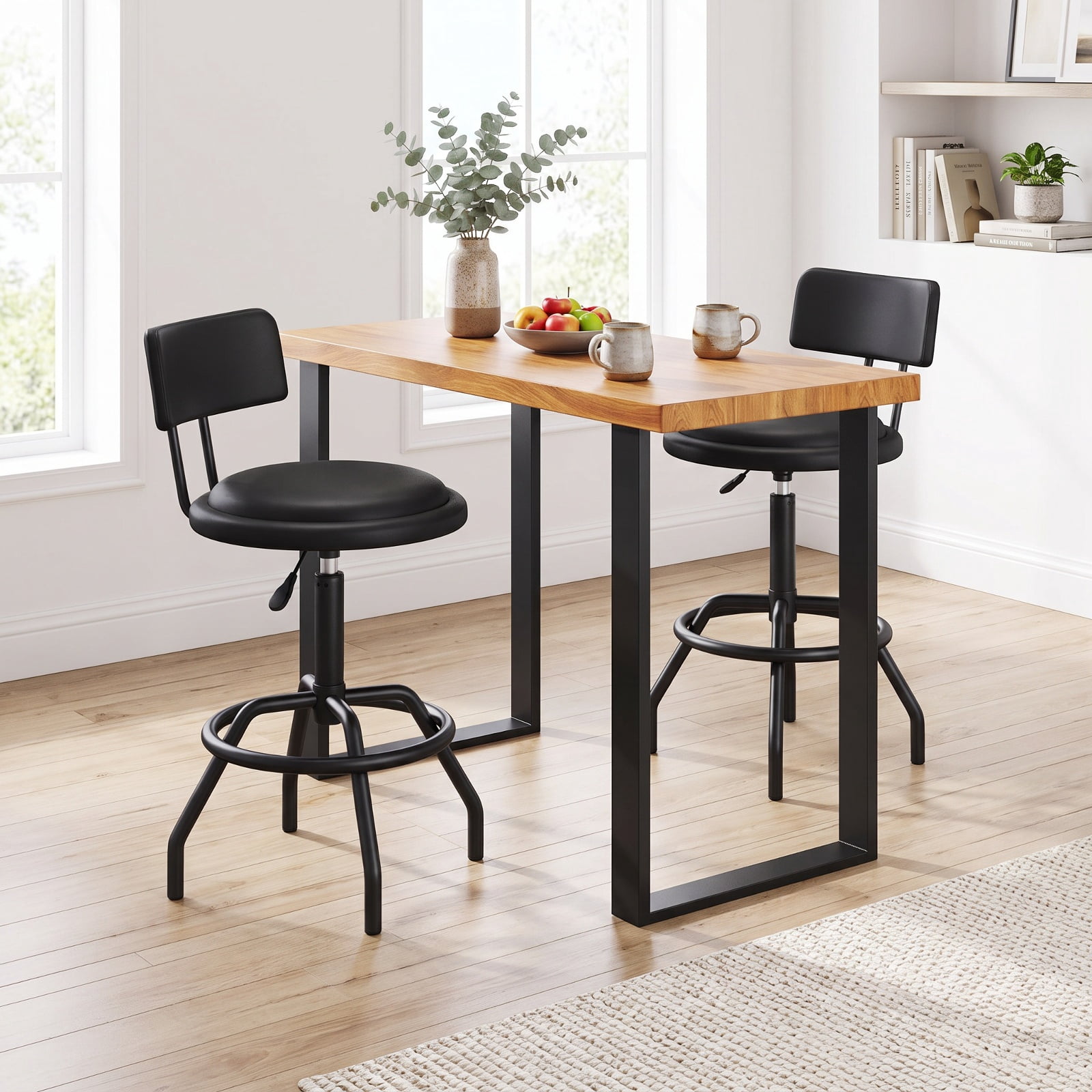 Furnibear 360 Swivel Counter Height Barstool with Padded Seat Backrest and Footrest