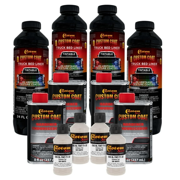 Custom Coat GM White 1 Gallon Urethane Spray-On Truck Bed Liner Kit -Easy Mixing , Prevent Stop Rust