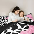 thumbnail image 4 of Feelyou Fashion Cow Print Bedding Comforter Set 7 Pieces for Teens, Pink Glitter Cow Full Bedding Set, Chic Art Polkadots Reversible Fitted Sheet Flat Sheet, Ultra Soft Bedroom Decor, 4 of 7