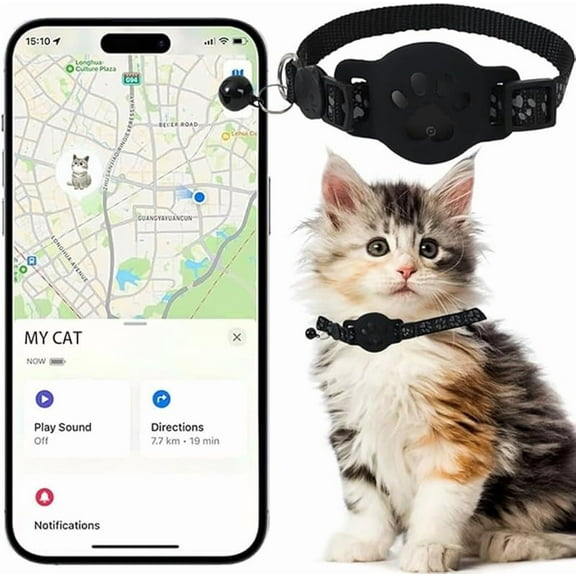 Cat Tracker Collar for Small Cats - Real Time Cat GPS Tracker No Monthly Fee, Pet Tracker for Cats Works with Apple Find My (Only iOS), No SIM Required (Collar   white tracker)