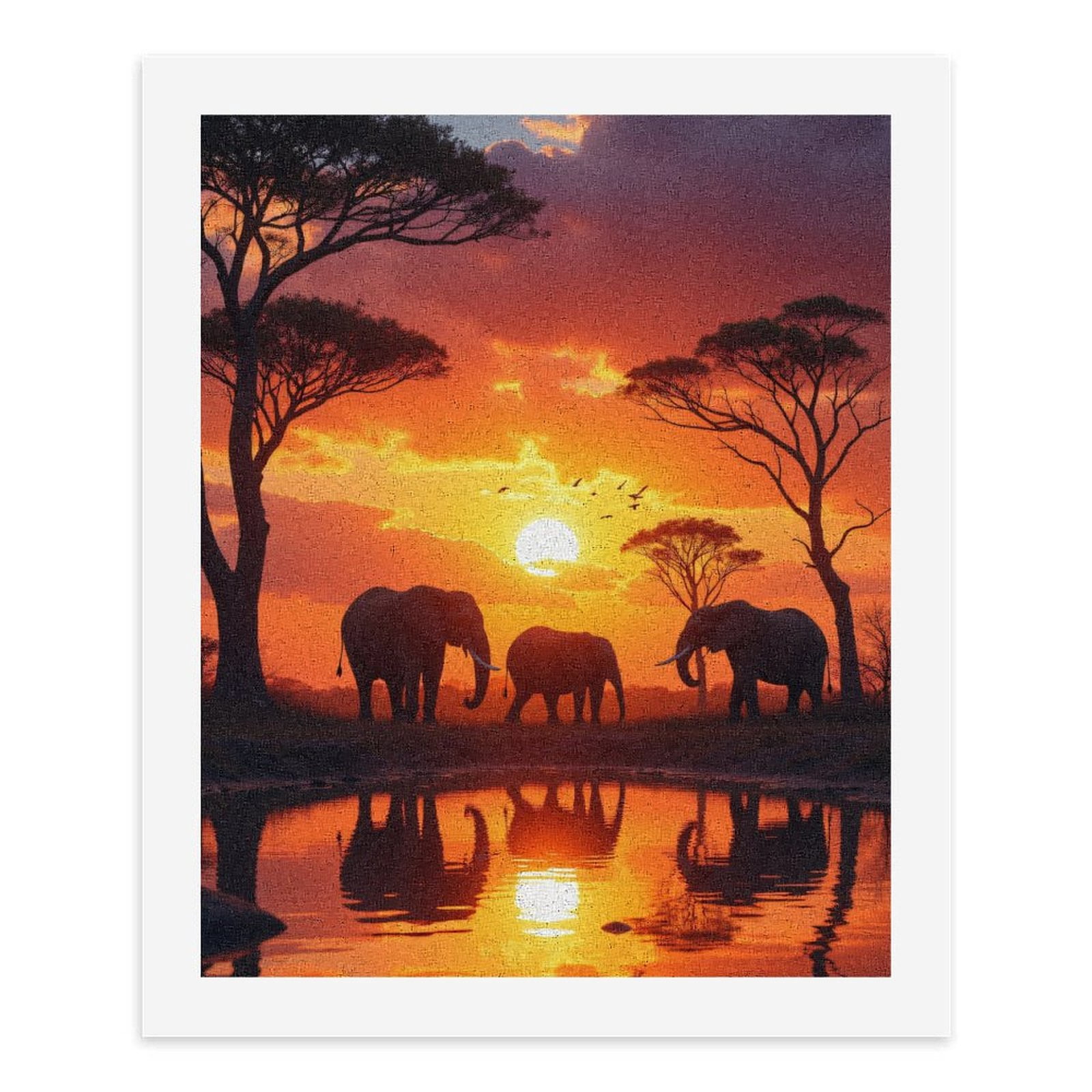 Paint By Numbers Kit for Adults Beginner - Elephants Sunset Reflection Serengeti DIY Canvas Painting Kits for Adults, Frameless Paint By Number for Adults for Home Wall Decor 16x20 Inch